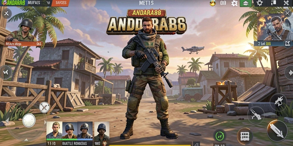 Screenshot gameplay ANDARA88 dengan aksi pertempuran Battle Royale.