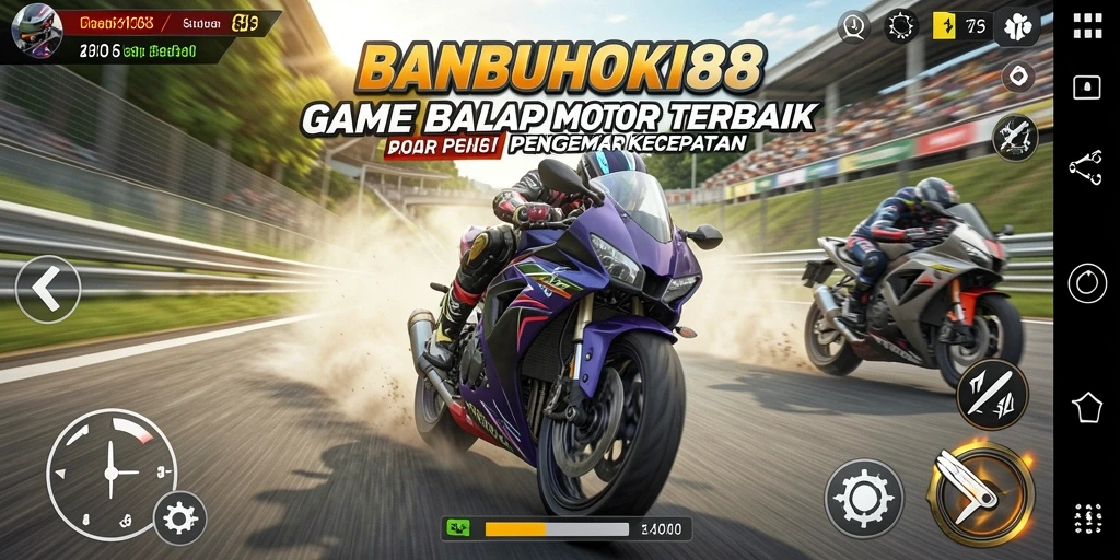 Screenshot dari gameplay BANBUHOKI88 yang mendebarkan di lintasan balap.