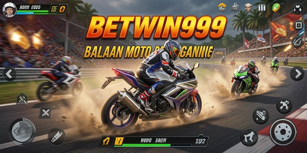 Tampilan gameplay BETWIN999 dengan balapan motor yang mendebarkan.