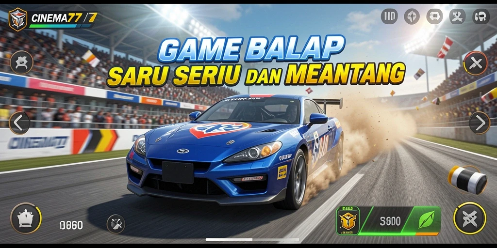 Screenshot utama CINEMA77 menampilkan balapan mendebarkan dengan mobil cepat.