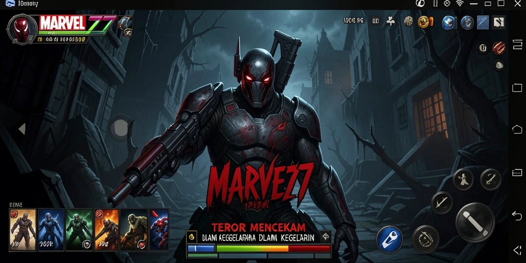 Screenshot gameplay menampilkan suasana mencekam dalam MARVEL77.