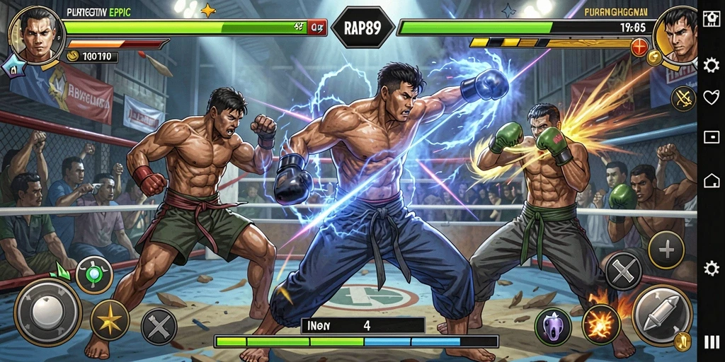 Screenshot gameplay RAP89 menampilkan pertarungan yang mendebarkan.