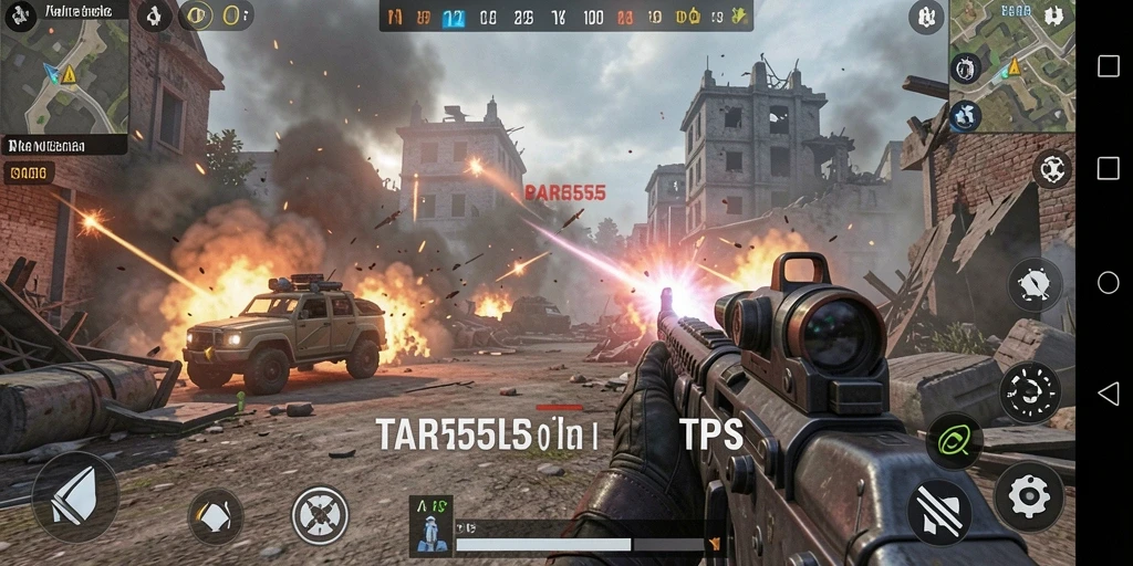 Screenshot menampilkan aksi seru dalam gameplay TAR555.