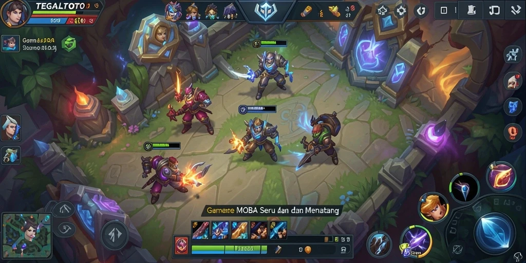 Tangkapan layar aksi seru di gameplay TEGALTOTO dalam pertempuran MOBA.