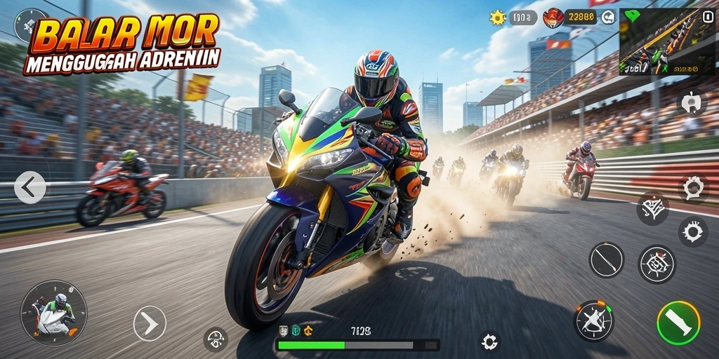 Tampilan gameplay mendebarkan dari TO288 yang menghadirkan balapan motor intens.