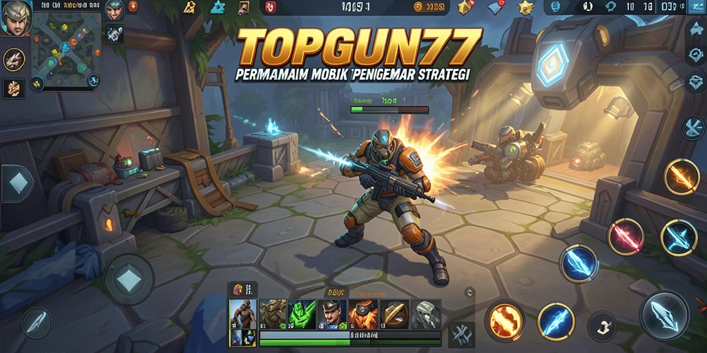 Tangkapan layar gameplay epik dalam TOPGUN77 yang menampilkan strategi tim.