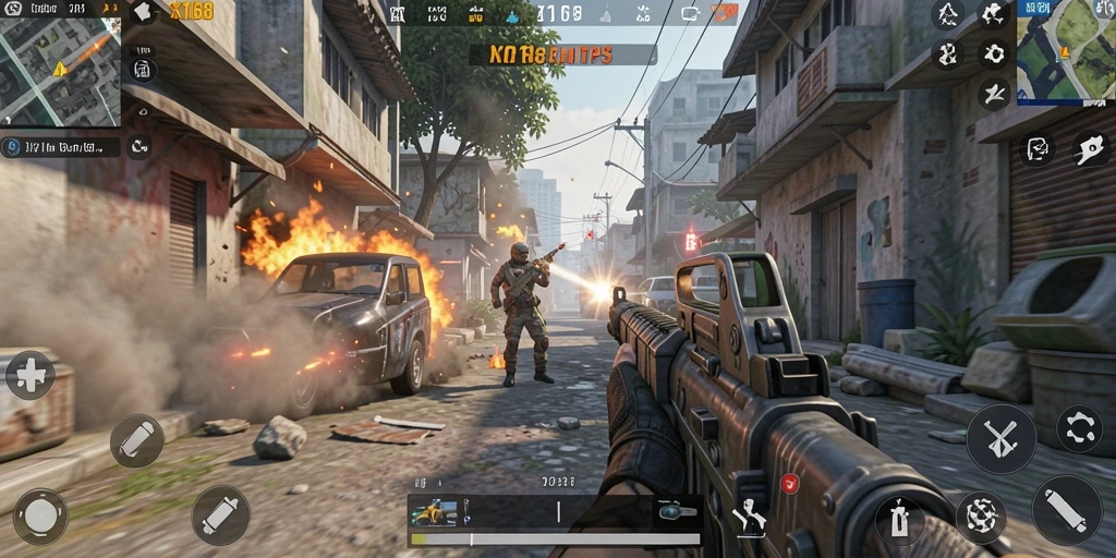 Tampilan gameplay seru dalam pertempuran TPS X168.