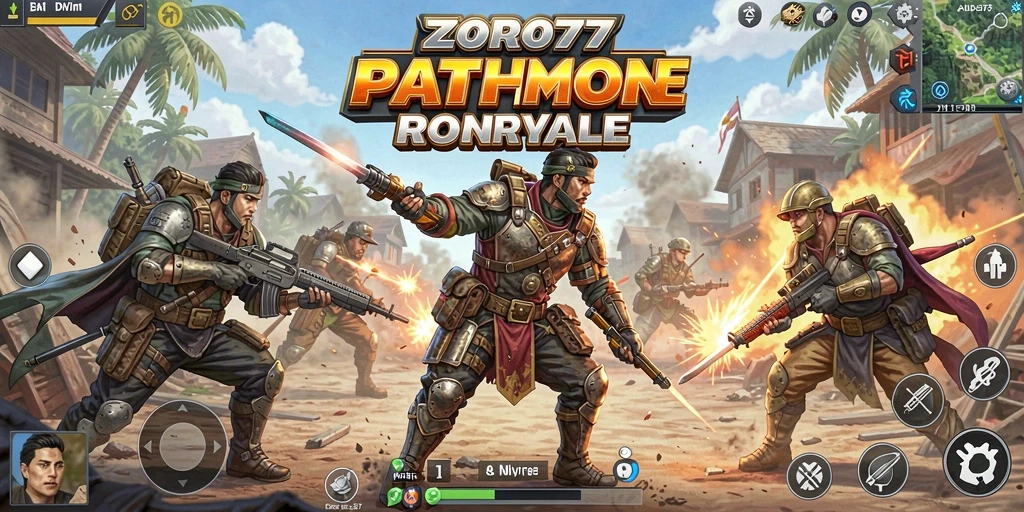 Tampilan gameplay ZORO77 yang mendebarkan dalam pertempuran Battle Royale.